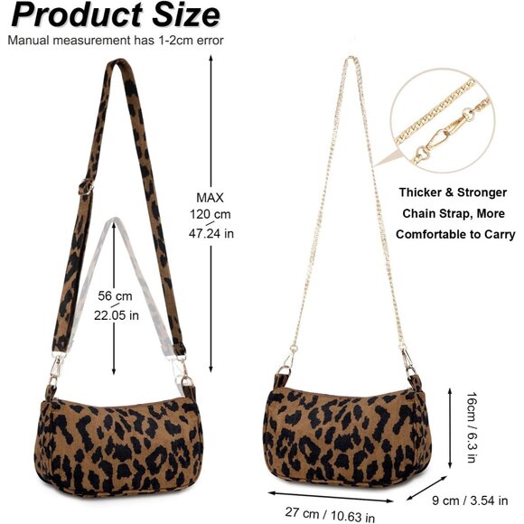 Women's Leopard Tote Handbag Clutch Purse Crescent Underarm Bag Cross Body Bags - Picture 7 of 7